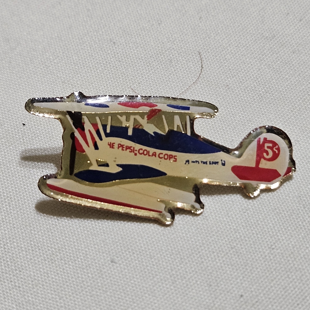 Vintage Pepsi-Cola 5¢ Biplane Enamel Pin - Red, Blue, White